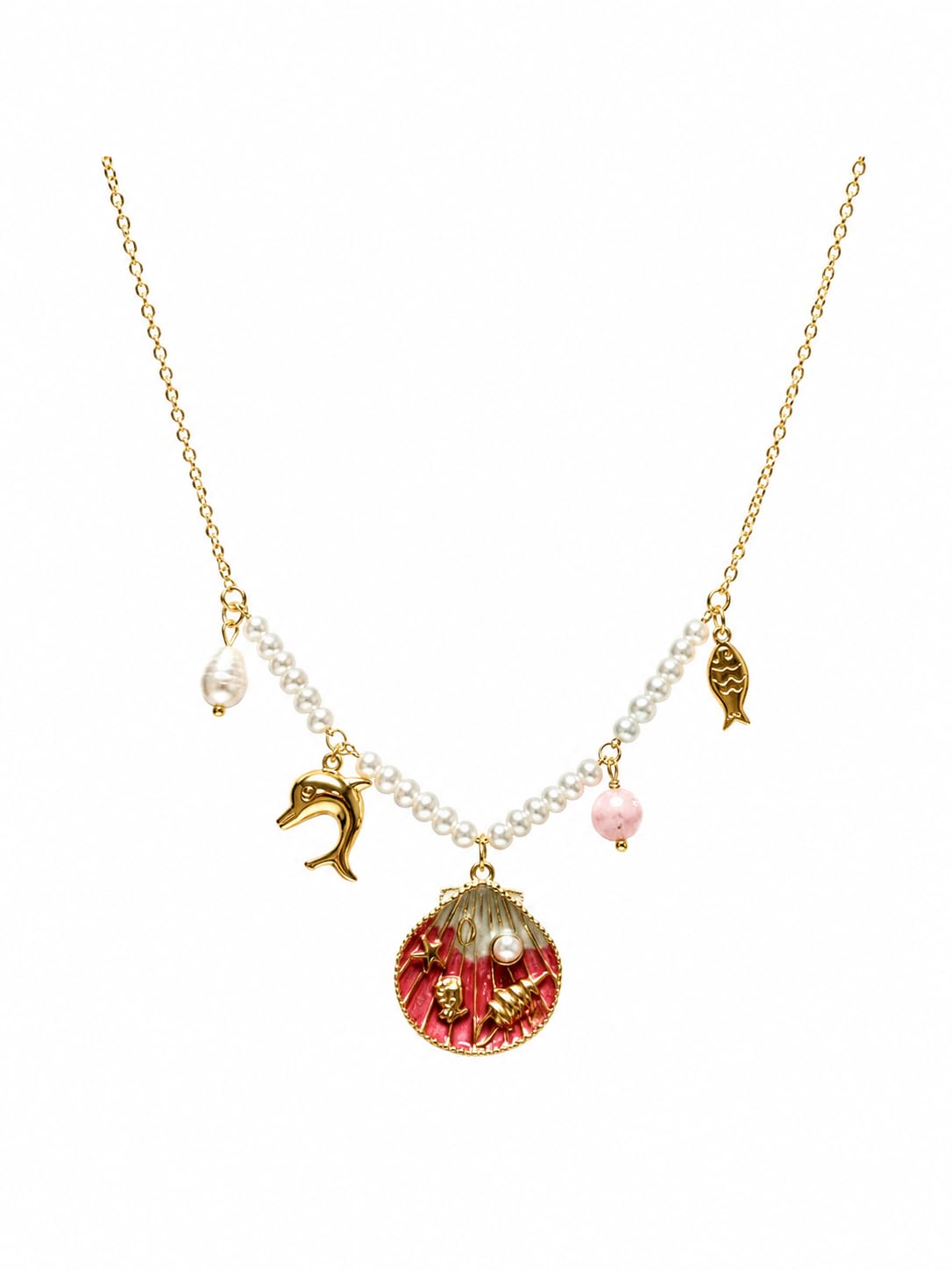 stainless steel chain with a nautical design, pearl details, and soft pink touches that will make your look full of delicacy, elegance, and charm at all times