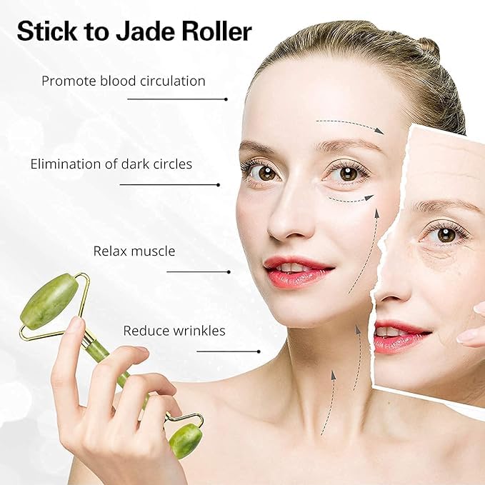 Reusable Jade Roller & Gua Sha Stone - Set of 3 with Ice Roller for Face, Guasha Facial Tool & Gua Sha Stone for face, Facial Ice Roller & Ice Massager Jade Roller for Face Massager