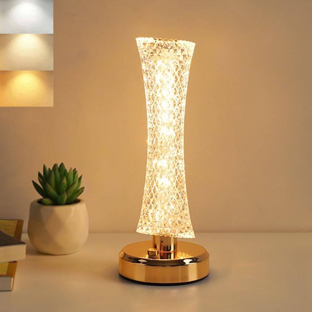 HPUFKOT Portable Crystal Desk Lamp, 3 Color Changing Night Light,Touch Lamp with USB Charging Port,Night Light for Kids Nursery, Nightstand Lamp, Bedside Lamp