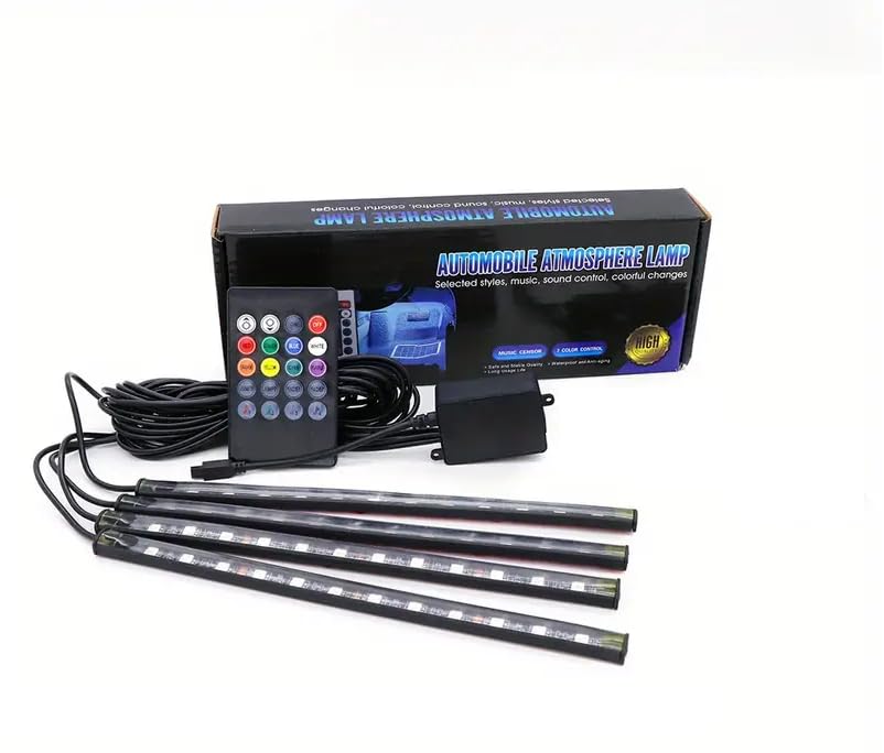 Car Interior LED Ambient Light Bar 48 LED Bulb Car Lighter Smart Remote Control Atmosphere Lamp