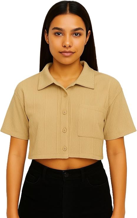 Women's Short Sleeve Ribbed Crop Top