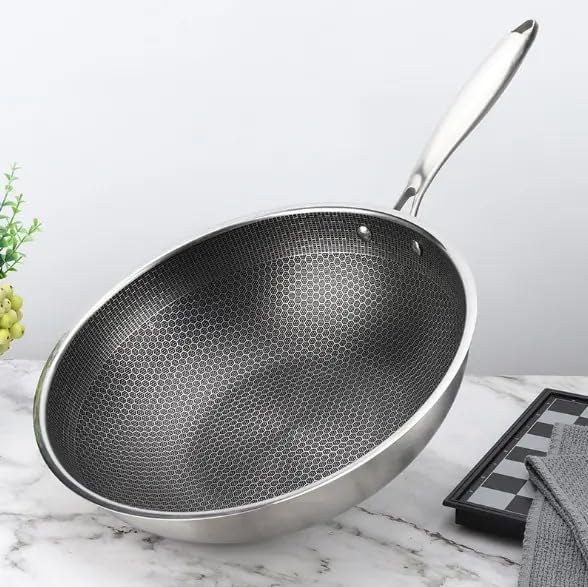 Nonstick Deep Frying Pan, Stainless Steel Frying Pan, Fried Steak Fried Double-Sided Kitchen Tools (30cm)