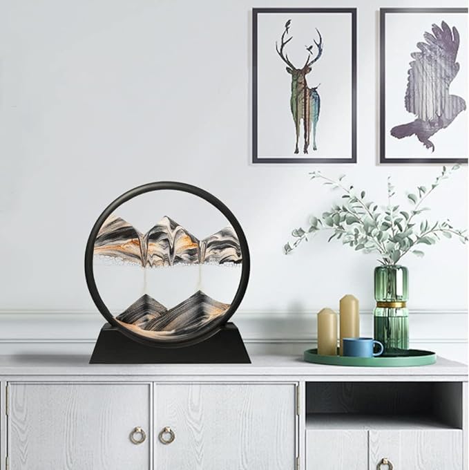 Hourglass, 3D View, Round Glass Frame Flowing Sand Display, Relaxation Decoration, Home Office Work, Can Be Used As Holiday Gift