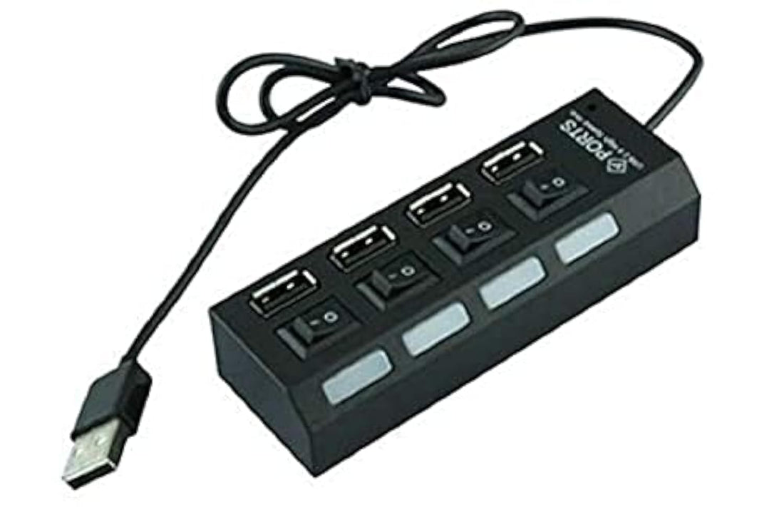 Black 4 Port Usb 2.0 High Speed Hub With On/off Switch For Laptop Pc