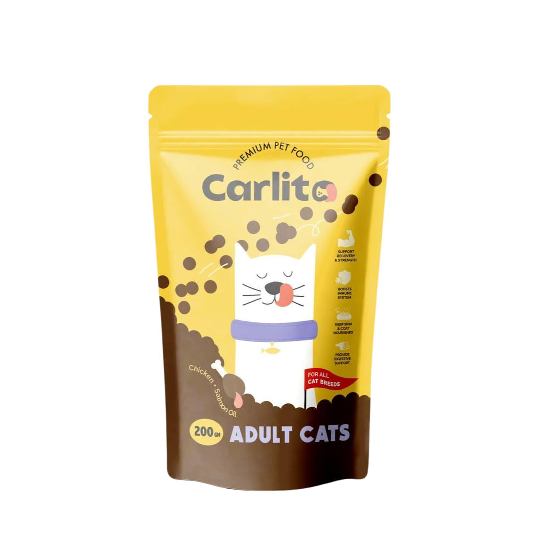 Carlito Premium Pet Food Adult Cat Dry - Complete & Balanced Nutrition with Omega-6 for Healthy Coat - Available in 200g & 1.5KG (200 grams)