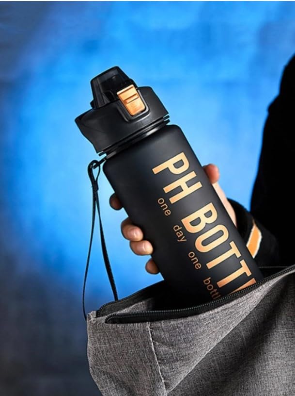 1L BPA-Free Sports Water Bottle with Time Marker, Portable - Suitable for Bike, Hiking, Camping (Black)