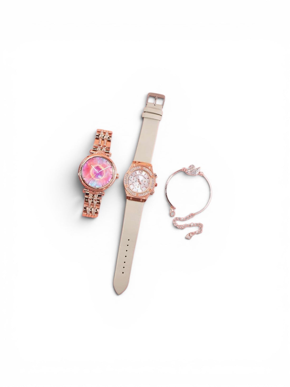 JSYES Diamond Smart Watch Set for Women, Rose Gold Smartwatch with Bracelet, Wireless Charging, Fitness Tracker, Heart Rate Monitor, Touchscreen, Stylish Ladies Smart Watch Gift Set