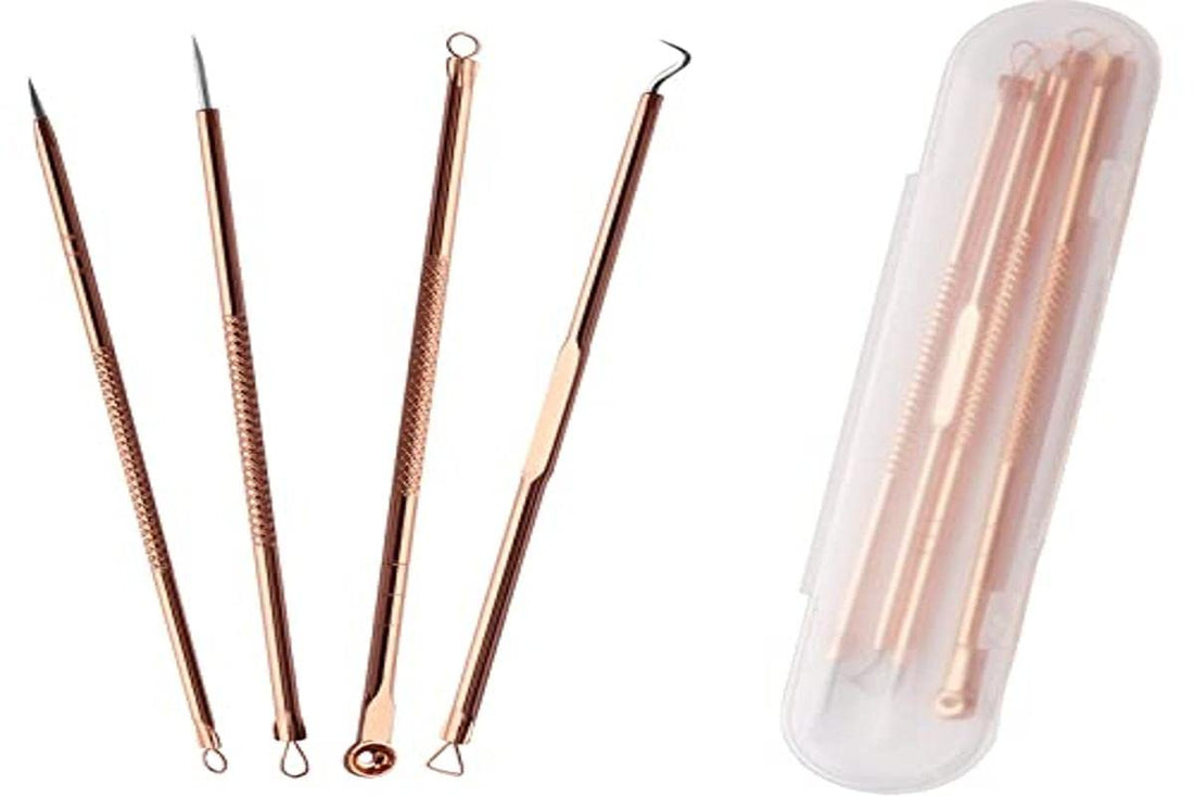 Juliyeh 4pcs Professional Blackhead Remover Tool Kit Stainless Steel Pimple Blackhead Extractor for Face Care with Case
