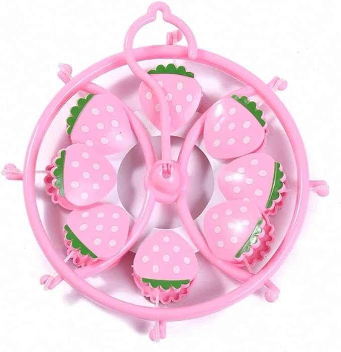 Volora Strawberry Plastic Round Clothes Dryer with 8 Clips for Underwear - Pink