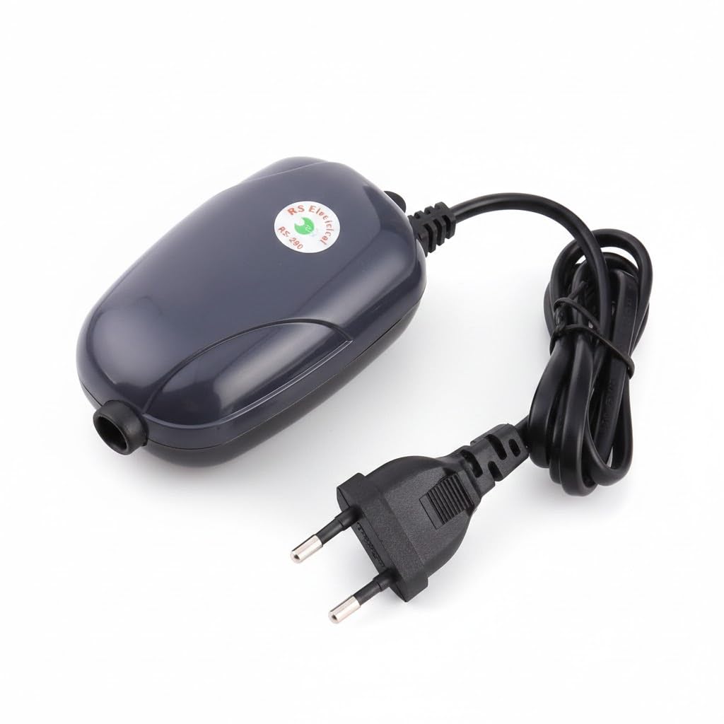 Meridian RS-290 Aquarium Air Pump, Silent Single Hole Energy Saving Oxygen Pump for Small and Medium Tanks, Compact Design High Efficiency - Black
