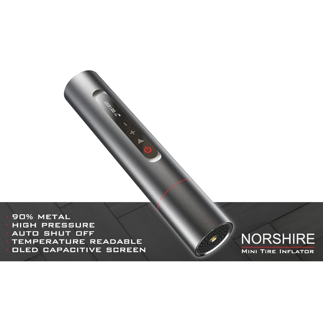 Norshire portable digital mini tire inflator - black