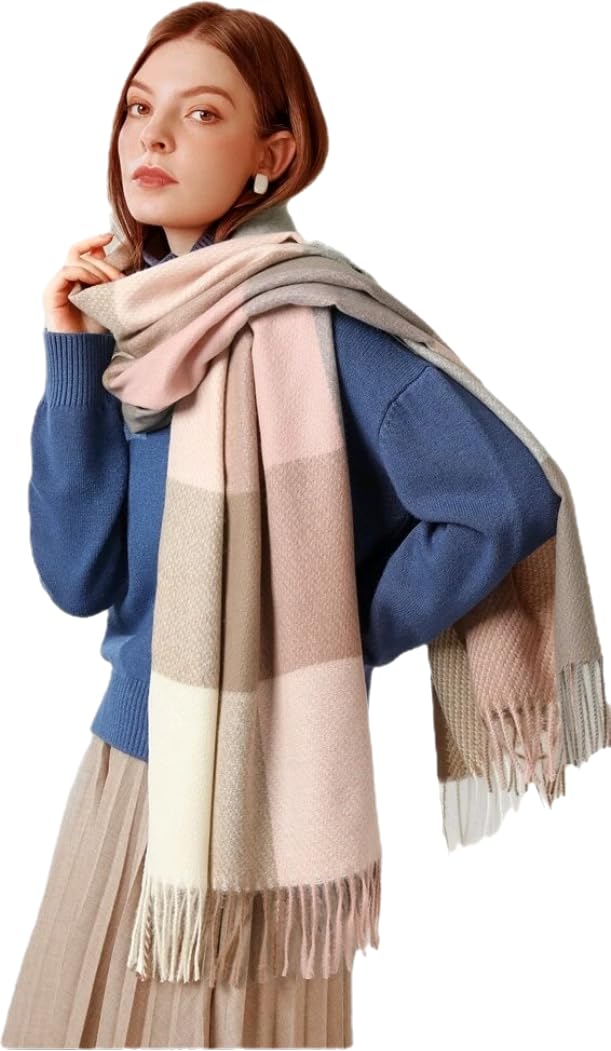 1pc Street Ladies' Multicolor Plaid Tassel Detail Faux Cashmere Warm Fashion Shawl Scarf For Daily Wear Winter Fall, Women Winter Scarf