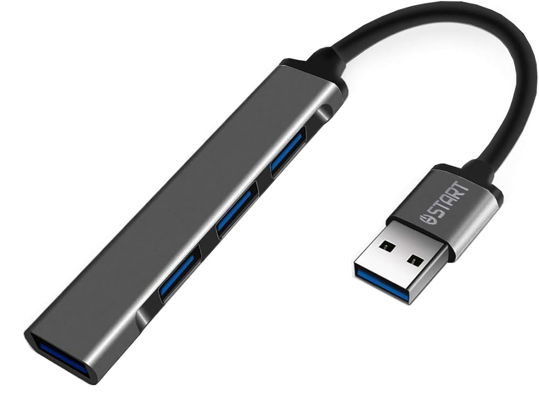 KM Technology START DS-44U 4 in 1 USB Hub Adapter, USB to 4 USB Ports 5Gbps High-Speed Compatible with Laptop & Smartphones - Grey