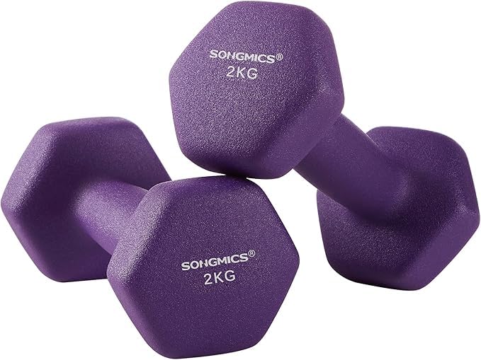 Dumbbells Set of 2, 2 x 2kg, Non-Slip Dumbbells with Matte Neoprene Coating, Home Training, Strength Training, Purple SYL64PL
