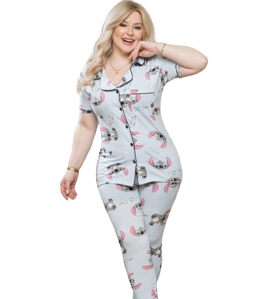 Women's Soft Cotton Pajama Set Chic and Practical Button Tee and Comfortable Pants Fits Every Move.Lightweight and Skin-Friendly Material,Perfect for Sleeping or Lounging at Home All Day.