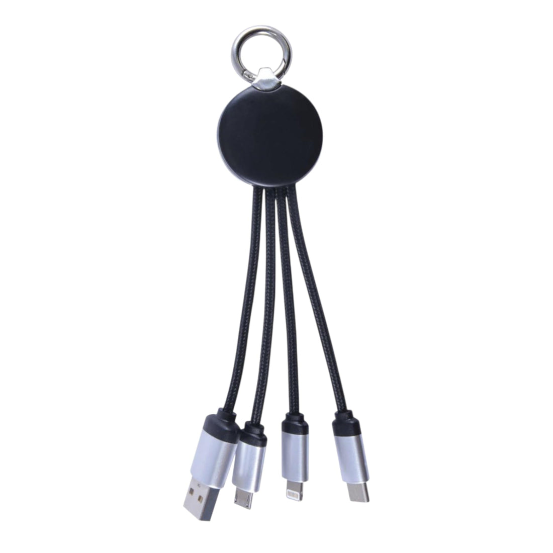 4 in 1 Multi Port Charging Cable with Key Ring, Retractable USB Cable with Multiple Connectors for Smartphones and Tablets, Volora Black