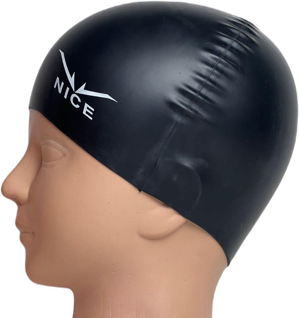 NICE Swimming Cap Black Flexible Silicone for Hair Protection