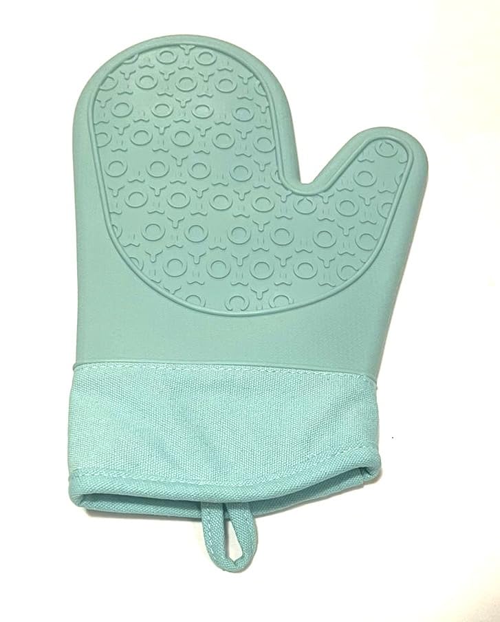 Downtown Heavy-Duty Thermal Gloves with Silicone Exterior, Heat Resistant Blue Kitchen Mitts with Cloth Interior, Thick Protective Oven Gloves for Baking, Grilling and Handling Hot Pans