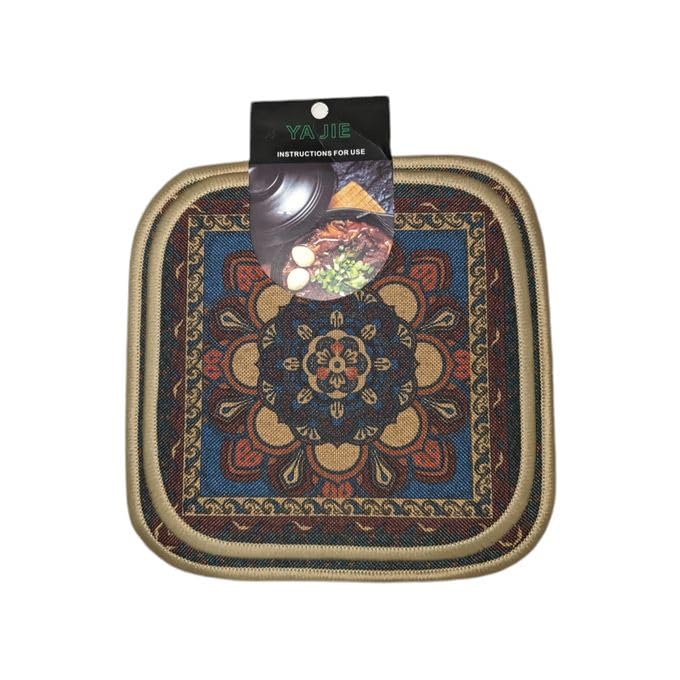 Square Decorative Pot Coaster Set, Traditional Mandala Pattern, 2 Pieces
