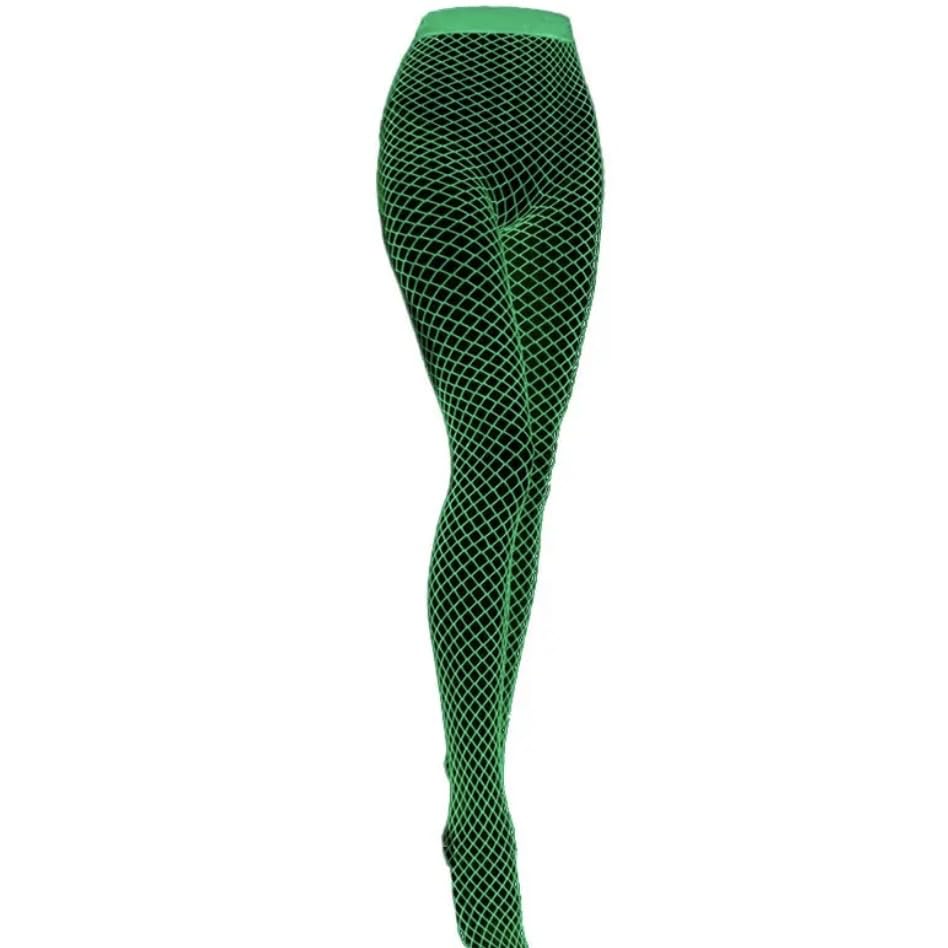 Glow-in-the-Dark Fishnet Tights Pantyhose for Women, Green Fluorescent Hollow-Out Sexy Lingerie Net Stockings (green)