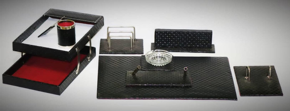 Leather Desk Set, Black 9 Pieces
