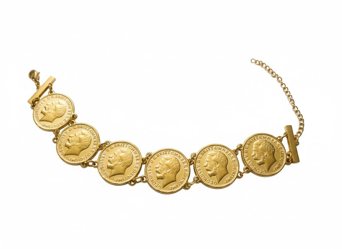 Julia Store Antique 18K Silver/Gold Plated King George Coin Bracelet for Women George IV Trendy Dainty Delicate Luxury Aesthetic Exquisite Bracelet Birthday Anniversary Jewelry Gift for Women