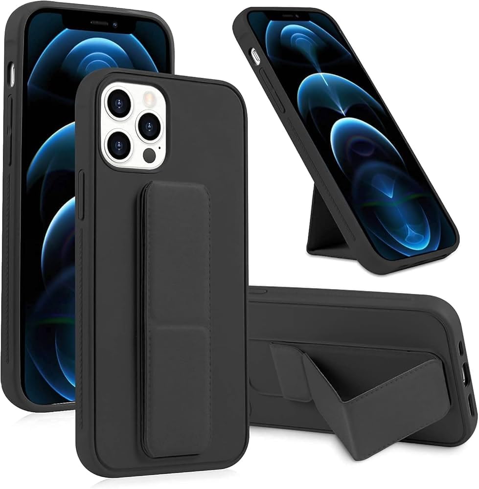 Back Cover Stand Case IPHONE 16 PRO Magnetic Car Holder Soft Silicone Horizontal & Vertical Kickstand Cover Wrist Strap Full protection Anti Fingerprint Case IPHONE (16 PRO)