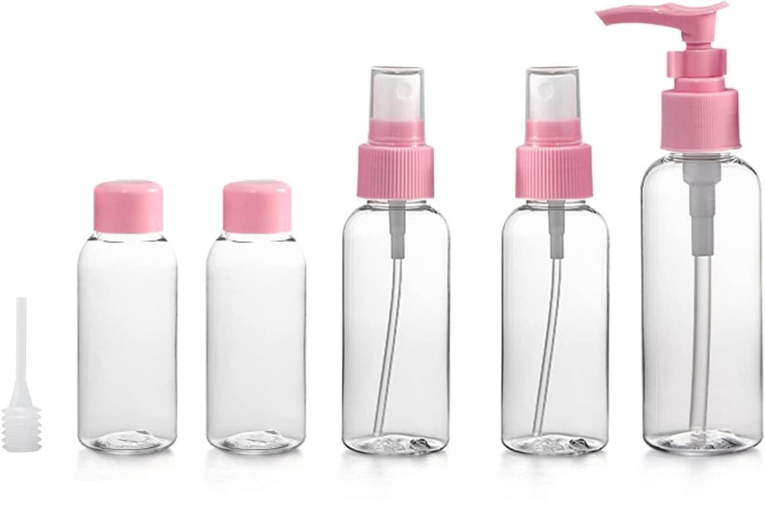Travel Bottle Set (5 pieces), Leakproof Portable Cosmetic Containers, Clear Bottles for Lotion, Shampoo, Face Cream, Soap, Ideal for Travel (Random Color)