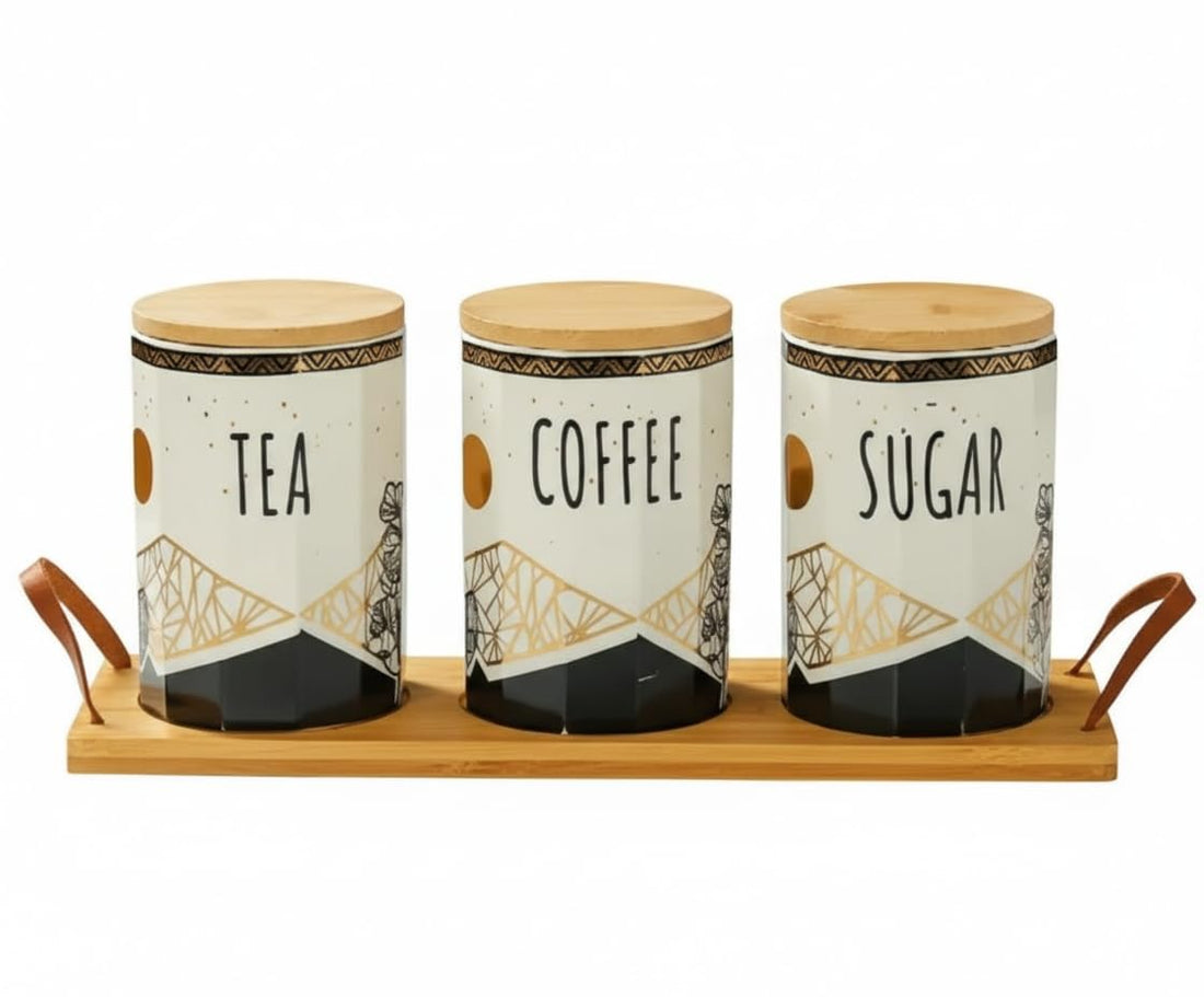 Home Care TT-1537 3-Piece Porcelain Tea/Sugar/Coffee Set Elegant Kitchen Organization, Pack of 1 - White Porcelain