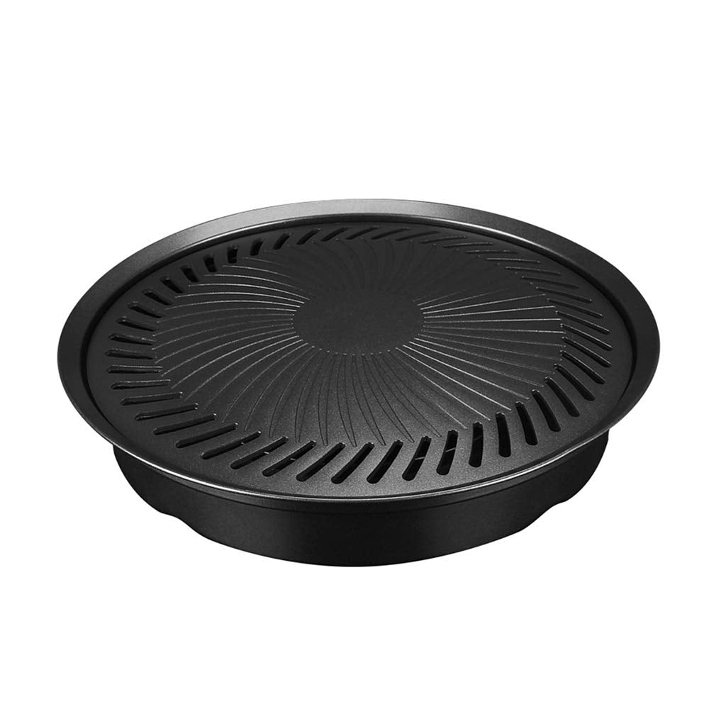 JDH Korean BBQ Grill, Round Non-Stick Frying Pan, Traditional Portable Cast Iron Grill Plate, for Home Use Outdoor Camping Picnic Barbecue Shop