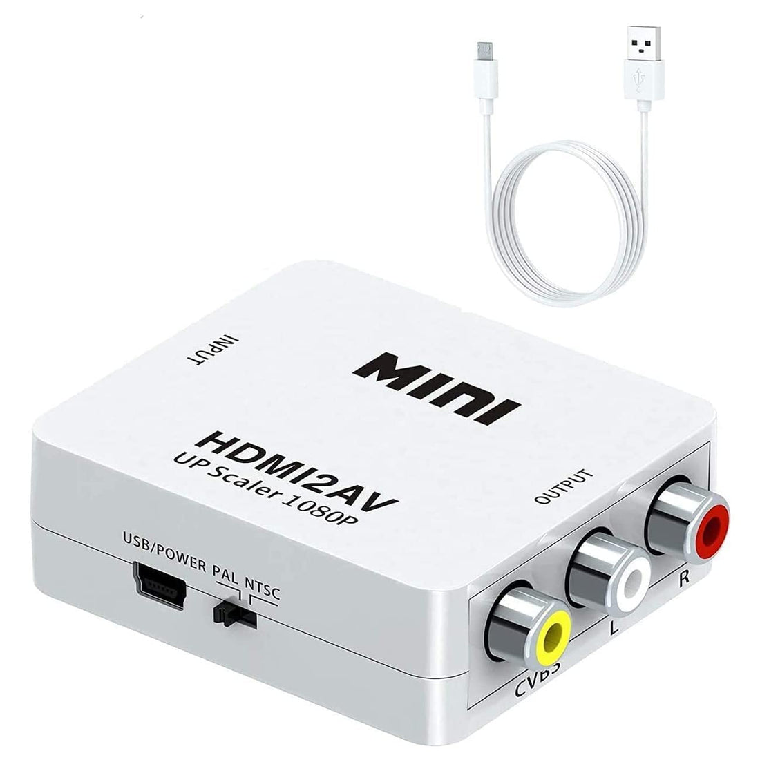 HDMI to RCA, HD Video Converter, 1080P Mini HDMI to 3RCA AV/CVBS Composite Adapter Converter for PC/PS3/VCR/DVD, Supporting PAL/NTSC with USB Charging Cable