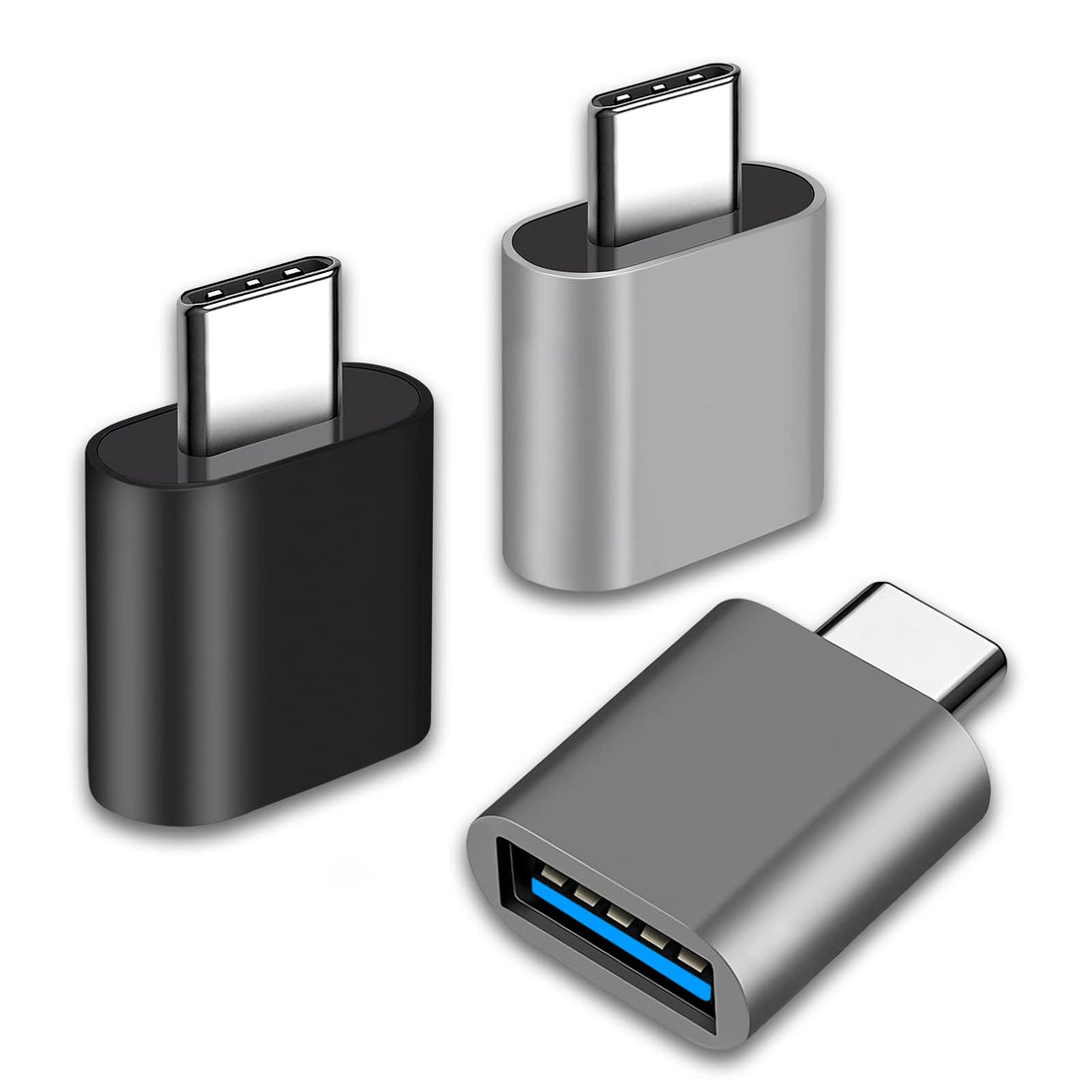 USB C to USB Adapter, Type C Thunderbolt 4 OTG Converter, USB-C Male to USB 3.0 Female Adapter (3-Pack) for Apple MacBook Pro, MacBook, iPad, Galaxy S20-S23 and More (Black/Grey/Silver)
