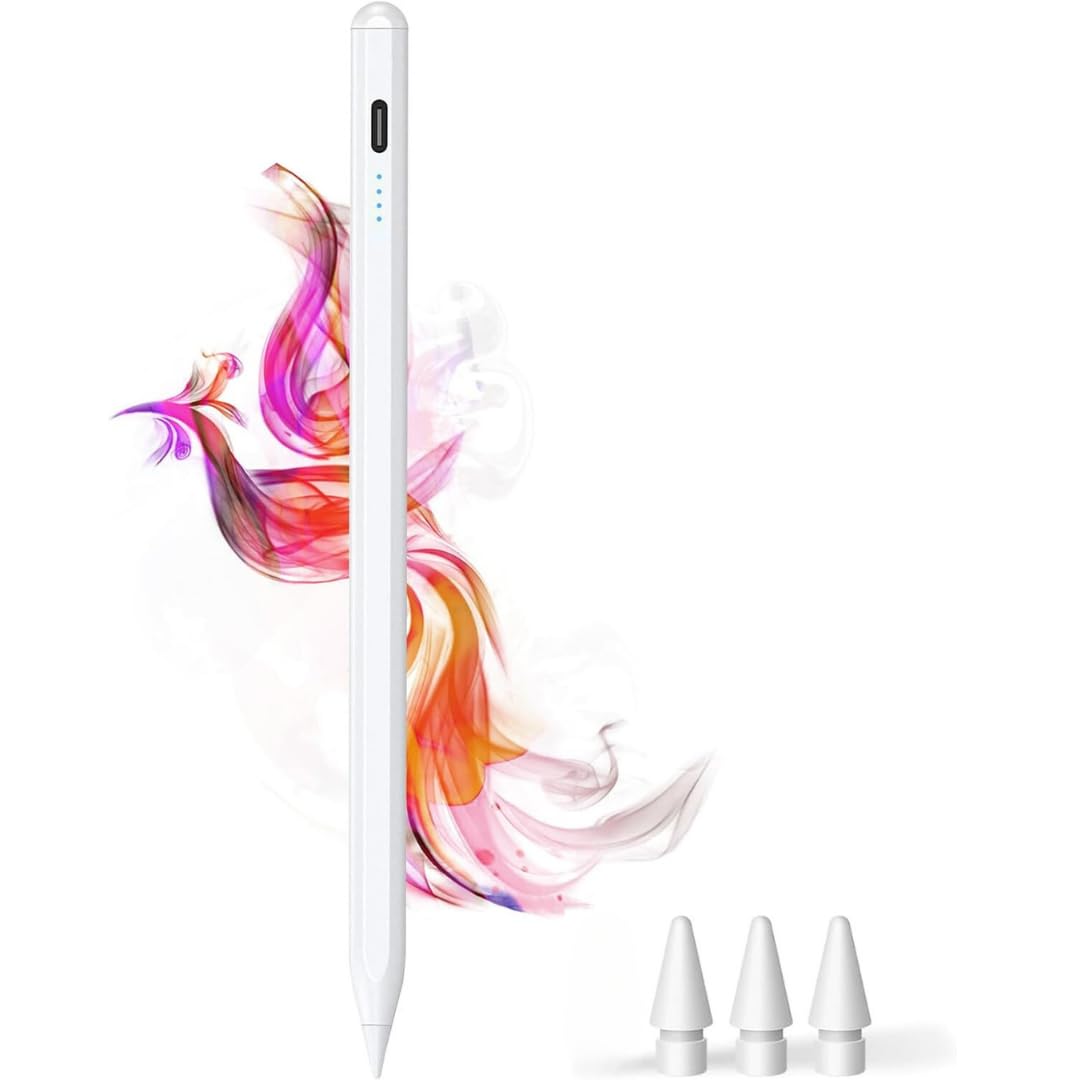 Udilla Stylus Tablet Pen For iPad(2018-2024) Palm Rejection Active Stylus Pen With Tilt Sensor Fit For All iPad Models (iPad 2018 Later All Models, White)