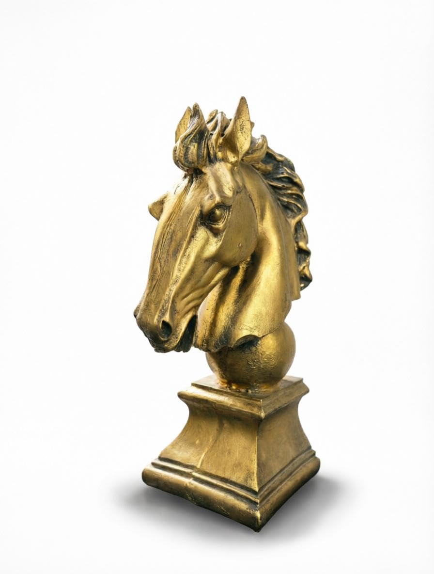 Horse Statue - Elegant resin horse head sculpture decor for home coffee table, office desk, bookshelf, living room, barn aesthetic art figurine decorative piece. (Option 1)