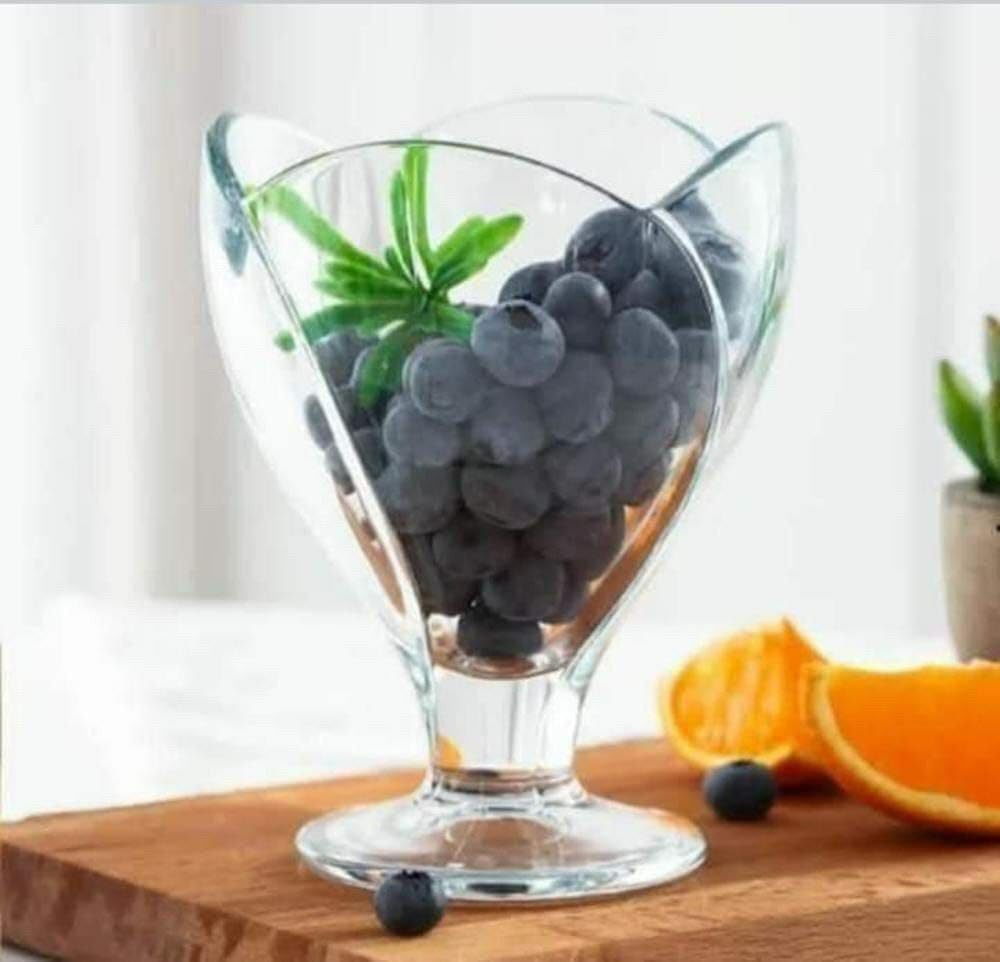 Lotus Glass Ice Cream Cup, Dessert Bowl Set of 6, Clear Crystal Design for Ice Cream and Fruit Salad .A2