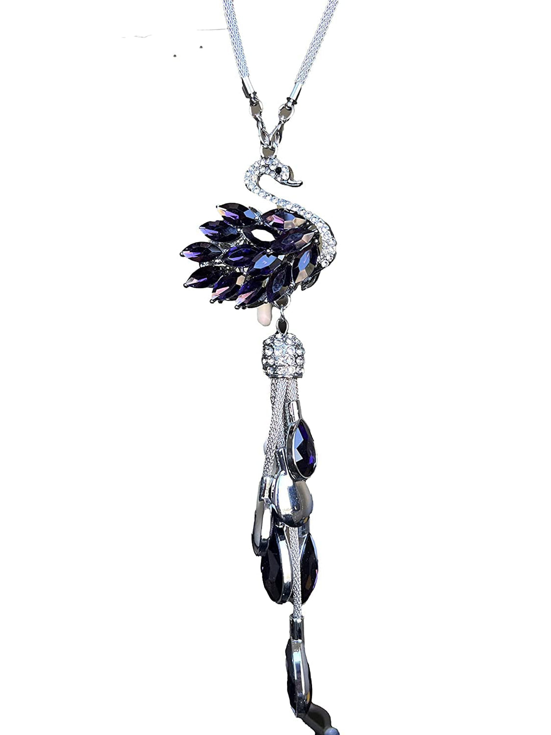 Car Mirror Necklace, Crystal Car Rear View Mirror Pendant, Hanging Decorations Ornament, Flamingo Black