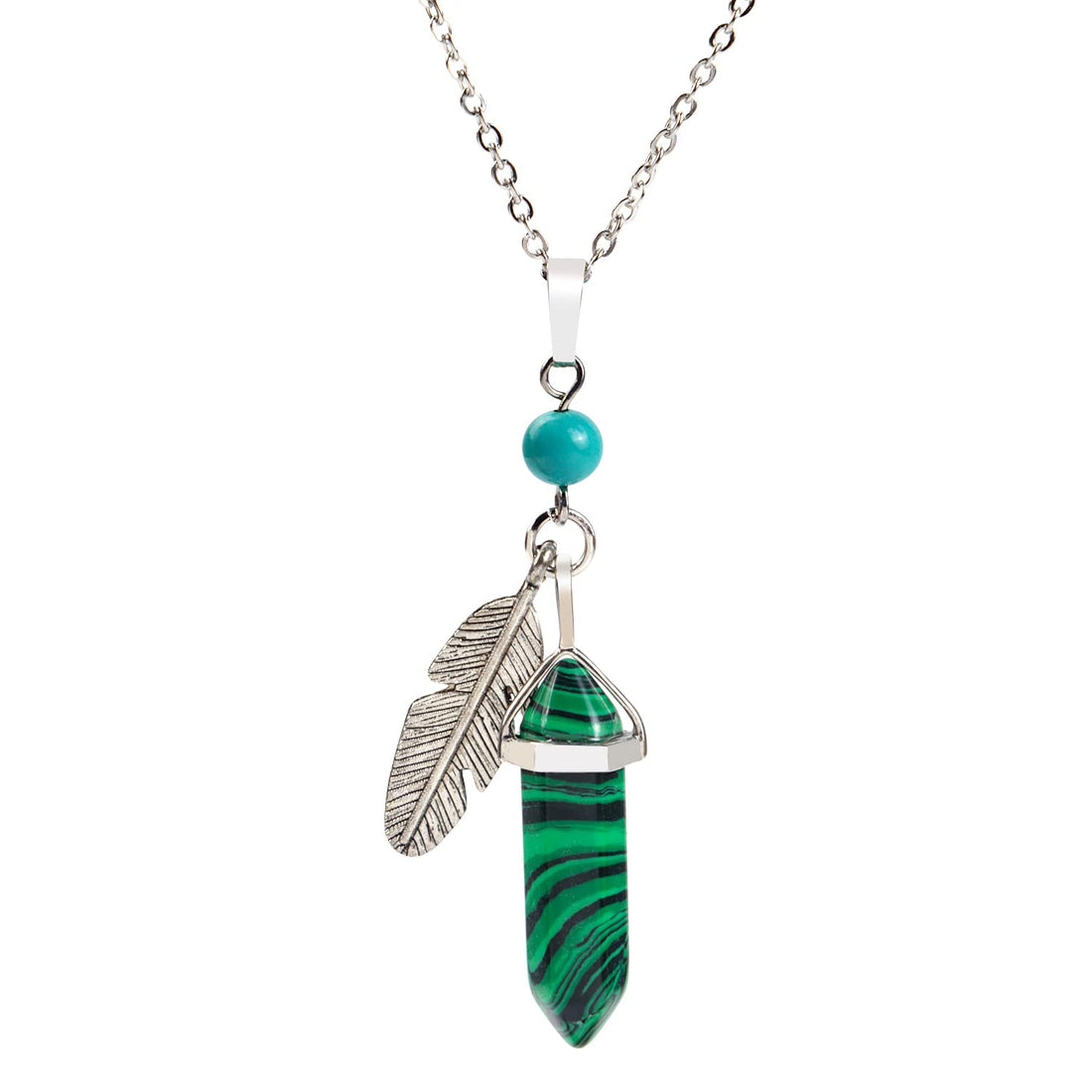 Green Malachite Stone Hexagonal Pendant Necklace with Leaf Decor Adjustable Chain Reiki Energy Healing Crystals Stone Gemstone Point Natural Spiritual Quartz Jewelry for Women Men