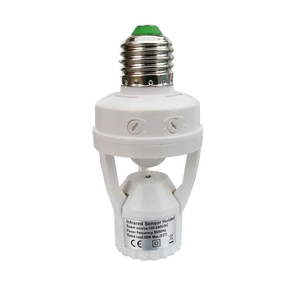 PIR Motion Sensor Light Socket,E26/E27 Smart Lamp Bulb Holder Adapter Auto On/Off Light Control Suitable for Garage Basement Porch Storage Room