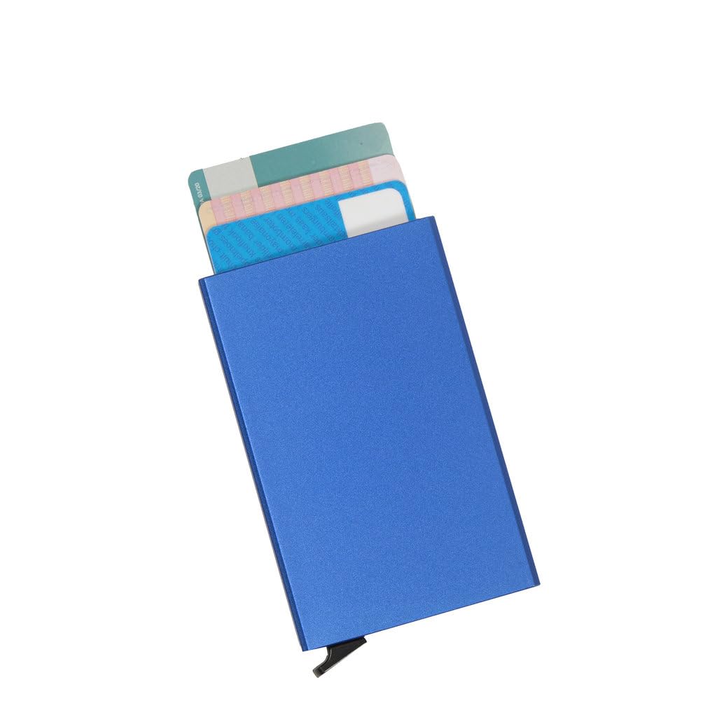 INFINITY-Plus 6 Card Capacity Aluminum Smart Card Holder for Men and Women - RFID Blocking Information Theft (Blue)