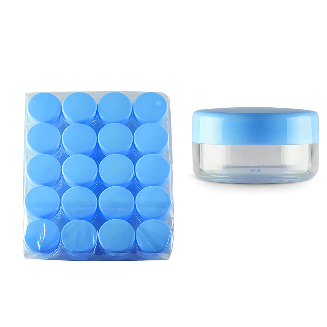 Pack of 70 Empty Small Round Transparent Acrylic Jars with Screw CapSample Storage Pots Plastic Cosmetic Jar for Nail Art Lip Blam Cream, Blue, 3ml