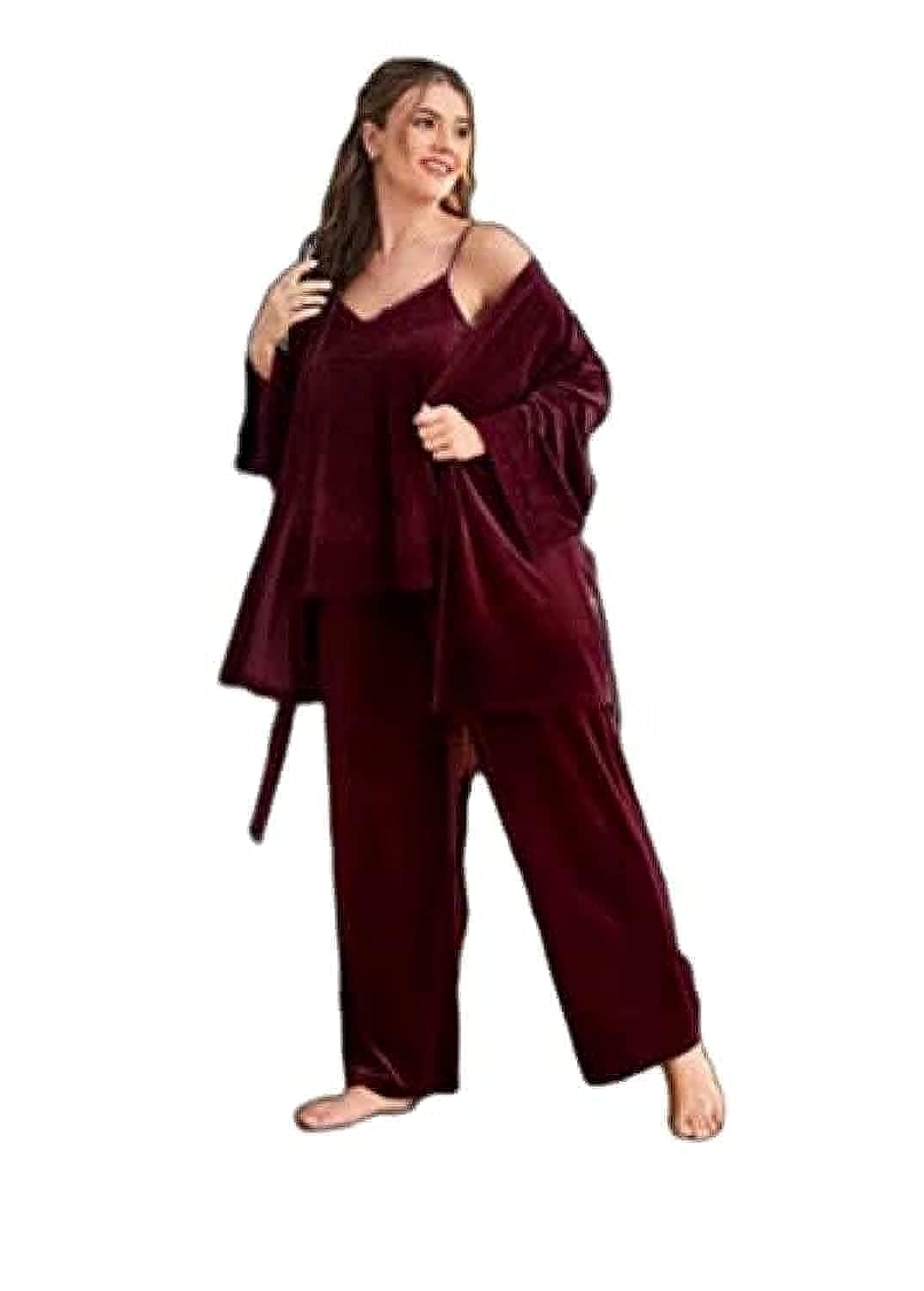 Women's Pajama Pants, Plus Size, Purple, Dark Green, Burgundy, Maroon, Heidi Plush, Winter, Relaxed Fit, Holiday Occasion, Machine Wash, 3 Pack (L)