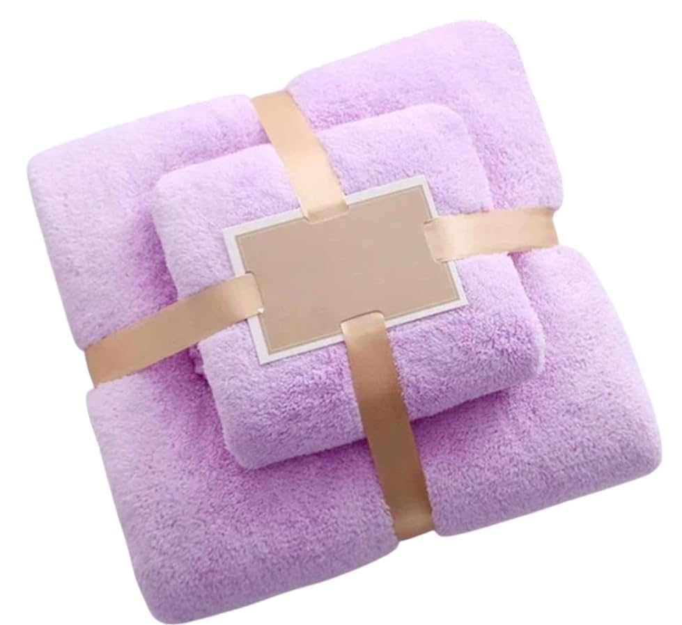 DYMI Microfiber Towel Set – Soft, Absorbent & Quick Dry – 27.5"x55.1" & 13.8"x29.5" – Lightweight Bath, Travel & Baby Towels – Baby Gift Set for Shower. (Ligth Purple)