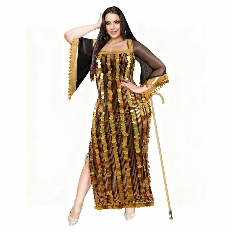 JAZZEEL Women’s Lingerie Dress, Sequin Striped Bodycon Design with Sheer Sleeves and Side Slit, One-Piece Nightwear for Home Comfort and Special Occasions,