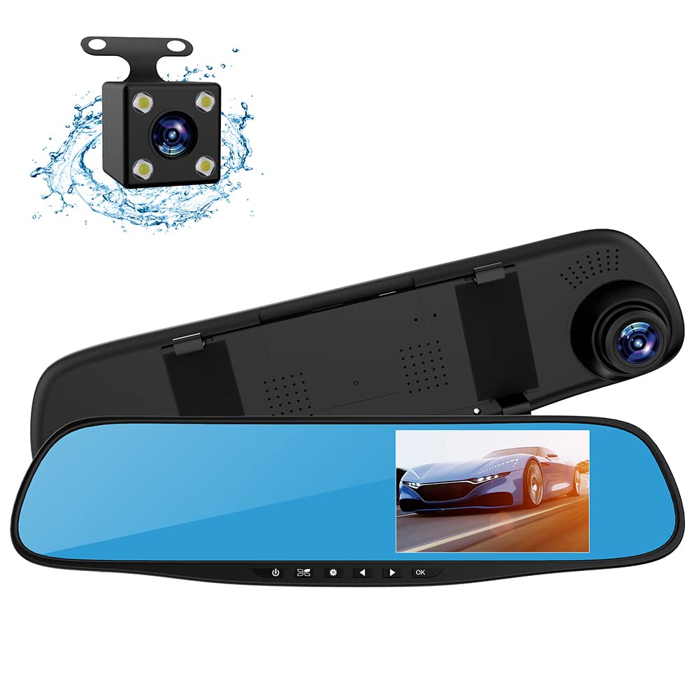 Car Camera Dash Cam Mirror, 4.3" 1080P Full HD Dash Camera Rear View Car Camera, 170° Wide Angle,Night Vision, G-Sensor,Parking Monitor,Loop Recording, Motion Detection