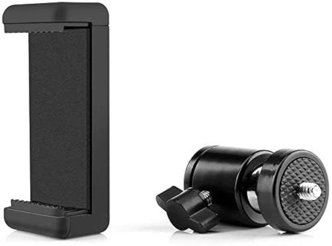 HIFFIN® Cell Phone Holder Clip and Ball Head Adapter Set for Selfie Stick and Universal Mount, 360 Degree Swivel Cell Phone Tripod Mount Set
