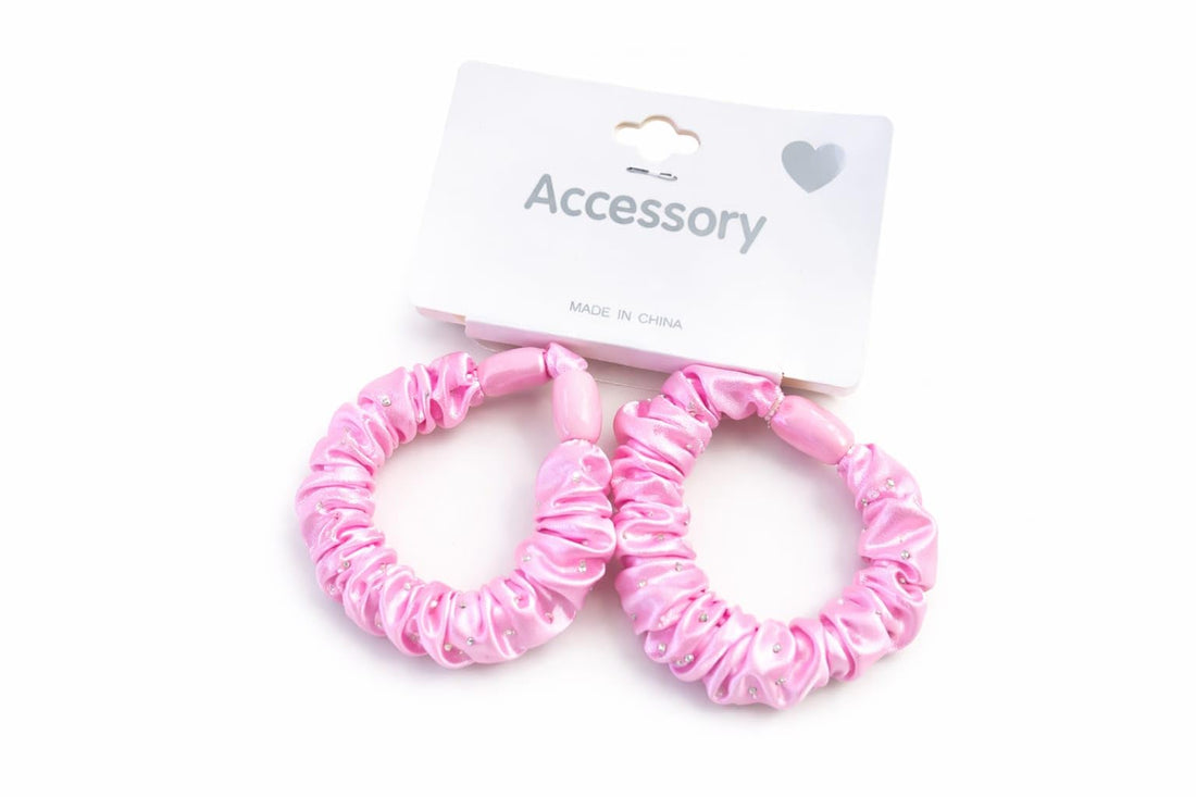 Silk Hair Scrunchies Soft & Comfortable Small Silk Scrunchy Skinny Hair Ties Bows Ropes Elastics Ponytail Holders for Women Girls Hair Accessories Set of 2 (Pink)