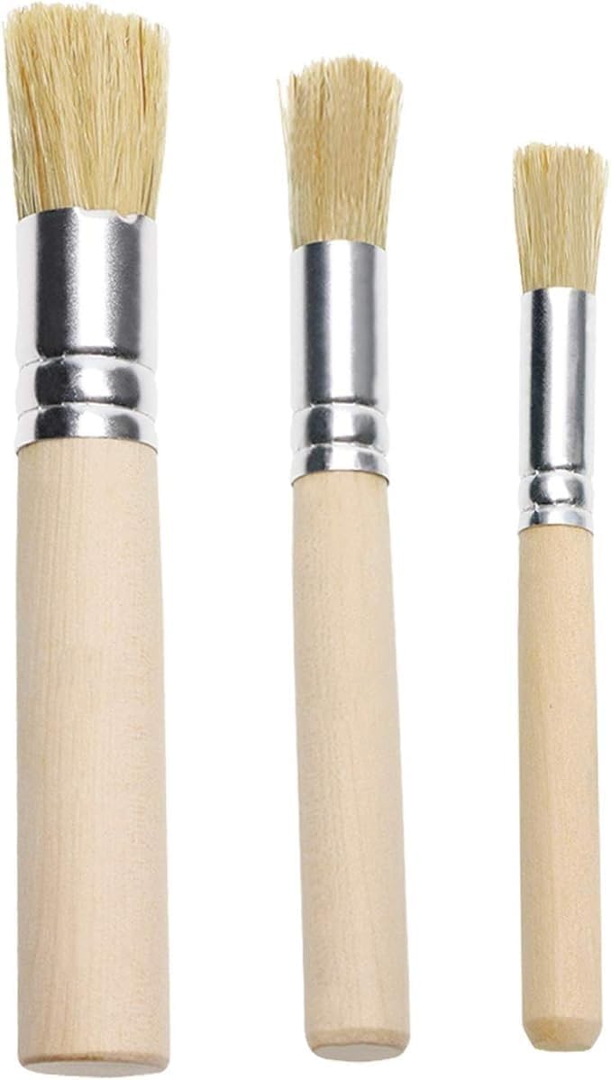 Penta Angel Wooden Stencil Brushes Set of 3 Natural Bristle Paint Brushes for Oil, Acrylic, Watercolor Paintbrushes on Wallpaper, Wood, Craft Projects
