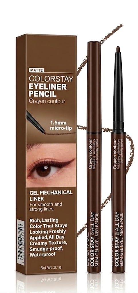 Waterproof Eyebrow AND Pencil Eyeliner COLOR STAY, CRAYON CONTOUR Eye Makeup with Built-in Sharpener, Waterproof Gel Eyeliner Automatic pencil -Brown