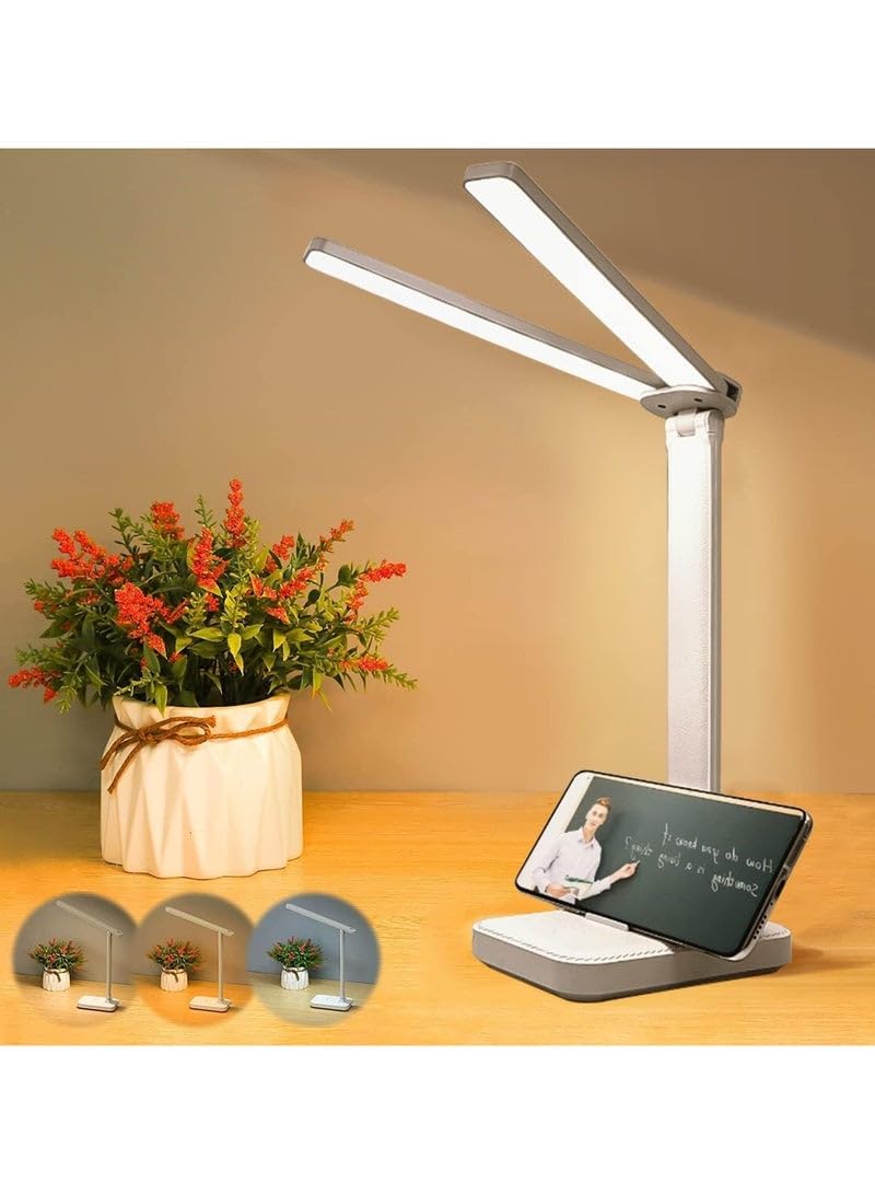 2 in 1 Adjustable LED Desk Lamp 120° Rotatable Eye-Caring Desk Lamp Dual Head Architect Desk LED for Home Office Workbench (Type-C) (Cool White & Warm white)