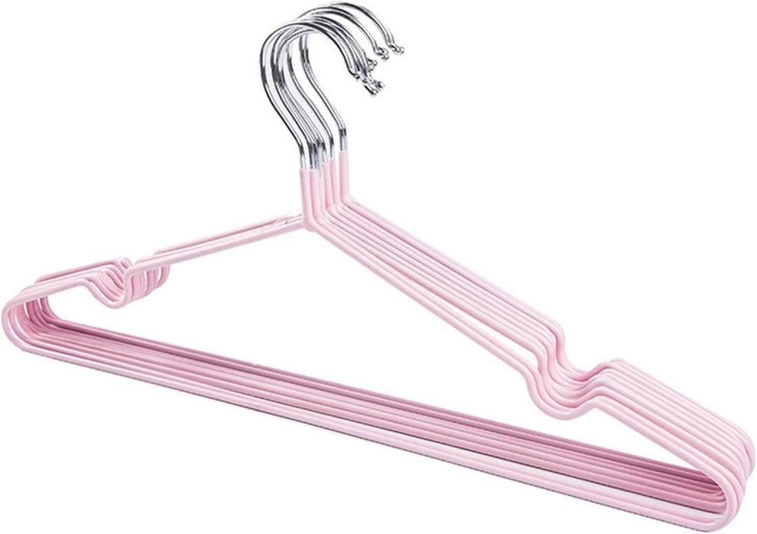 Set Of 10 Silicone Coated Stainless Steel Clothes Hangers 40cm Non Slip Thin With Notched Grooves For Shirts Dresses Coats Pants Wardrobe Space Saving Durable Wire Hangers (Pink)
